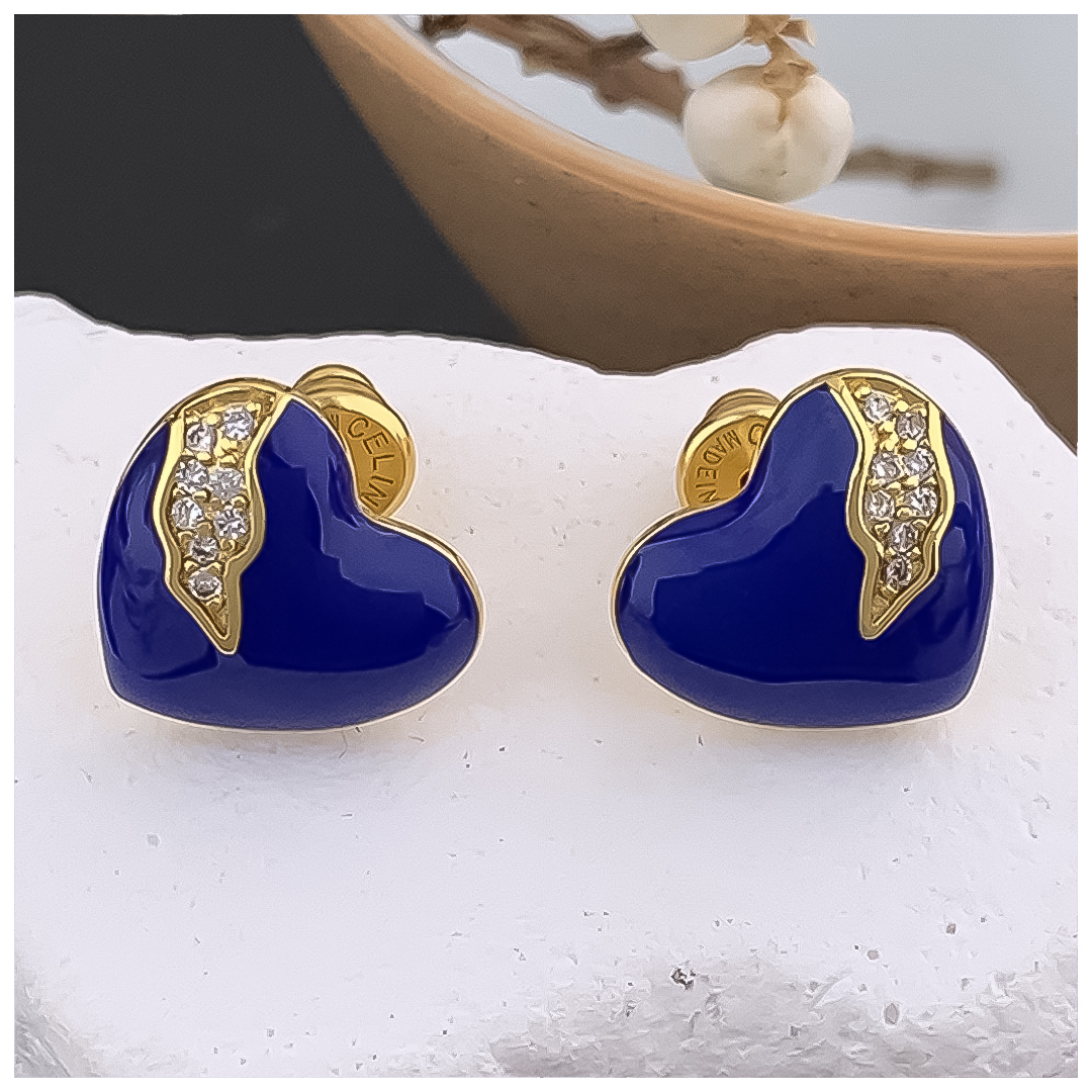 Designer Earrings Designer Earrings Women 18K Gold Plated Earring Blue Heart Pave Stud Earrings Luxury Jewlery Designer Women Elegant Free Shipping Bu
