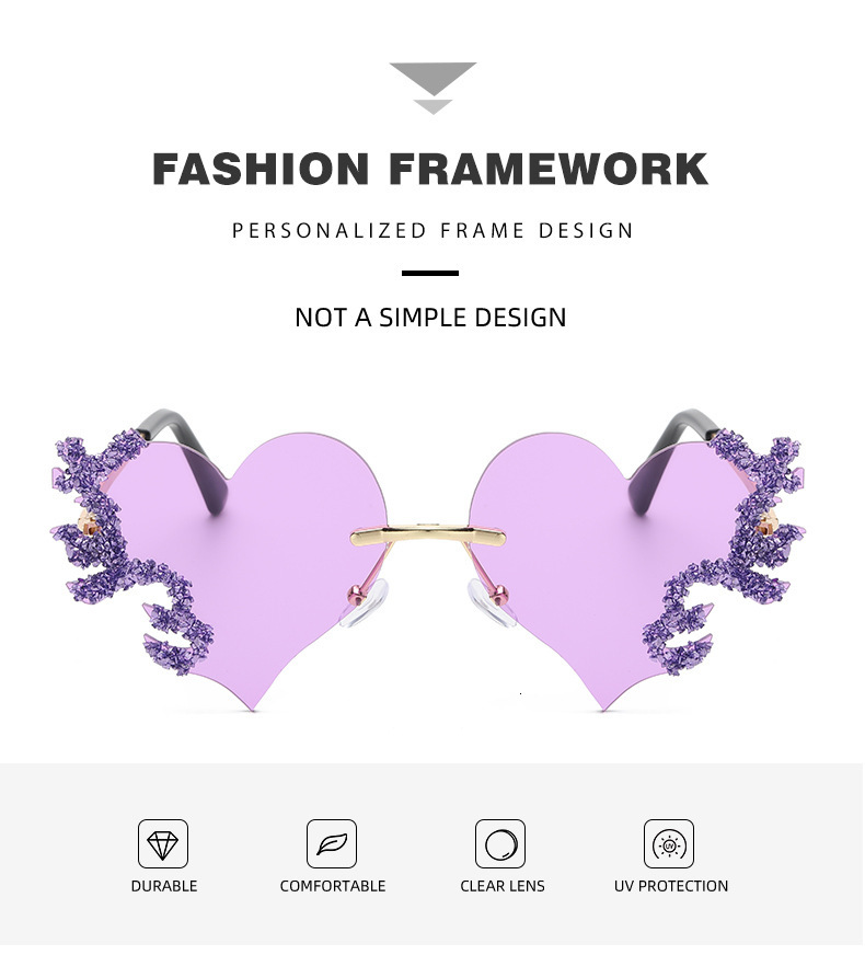2026 Designer Sunglasses Personalized Diamond Inlaid Sunglasses Exaggerated Heart shaped Teardrop Sunglasses Women's Water Diamond High end Sungl