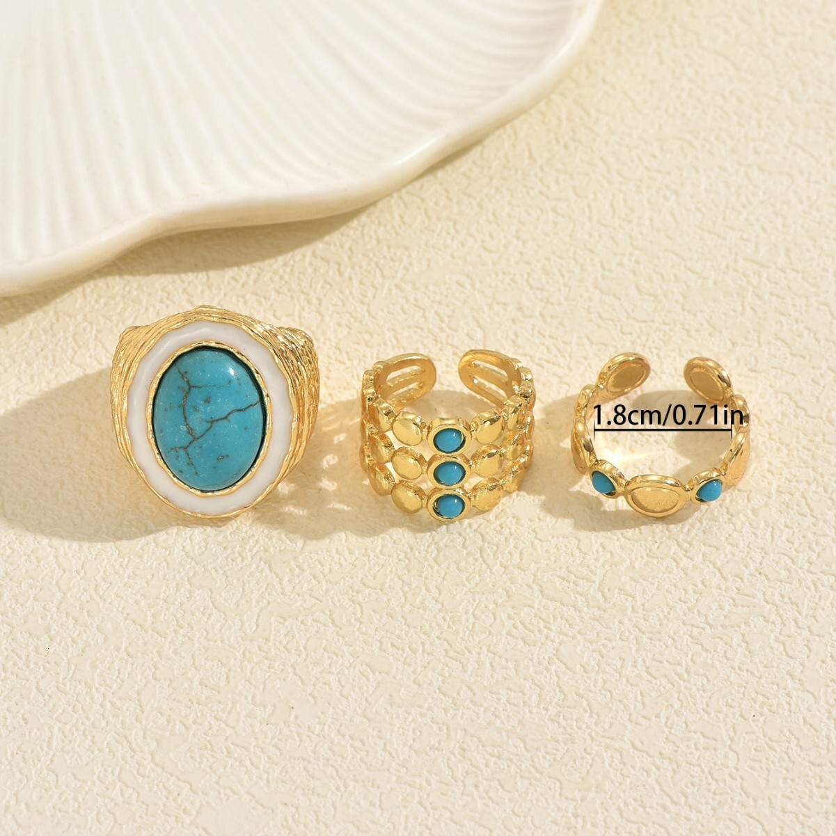 Designer Jewelry European and American retro style women s ring with geometric inlay of turquoise multi layered design open ring versatile hand access