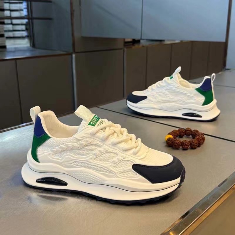 Free shipping designer shoes Men comfortable and trendy soft soled sports and leisure shoes men thick soled height plus size Flexible white