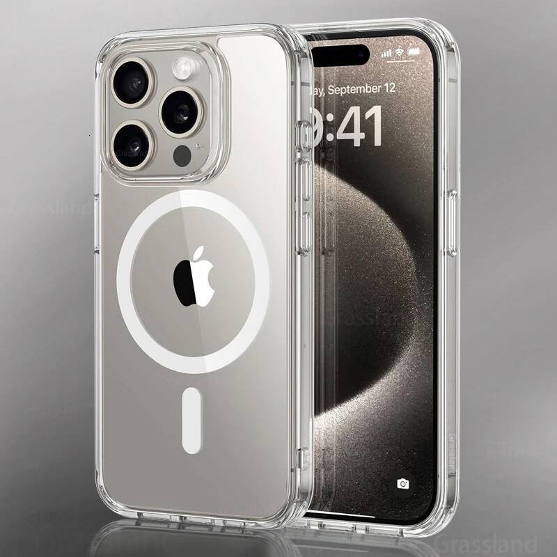 Luxury Magnetic Wireless Charge For Magsafe for iPhone 16 15 14 13 12 11 Pro XR XS Max 7 8 Plus Back Cover Transparent Case