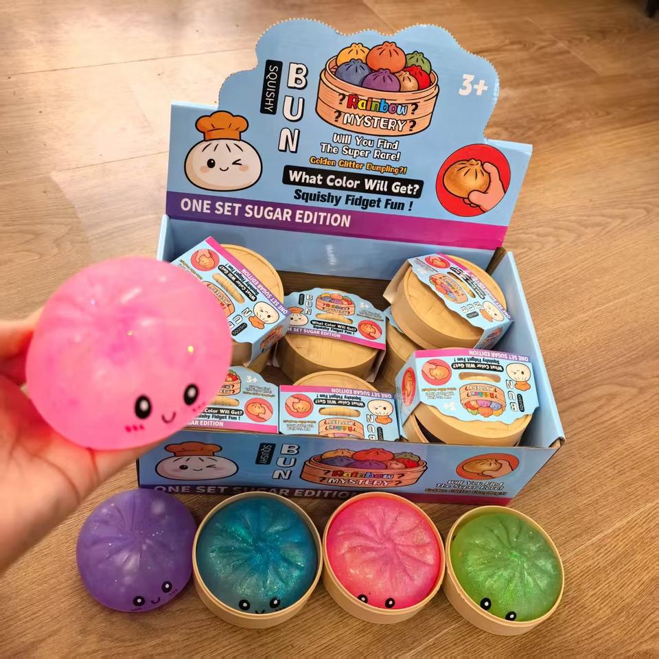 big size 8.5cm Squishy Expressions Slow Rise Food Shaped Stress Relief Squeeze Toy Rainbow Mystery Face Bun Dumpling Steamed Bun Glitter Dumpling Soft