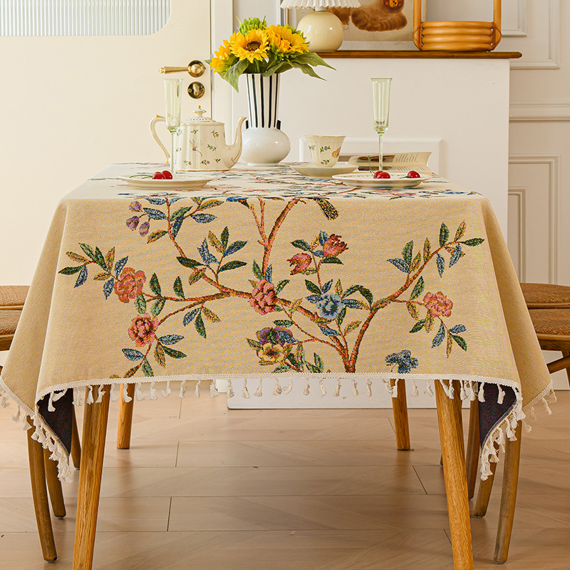 YL-38637 Customized Pastoral Chrysanthemum Tablecloth, Embroidered Fresh Style, Round Cotton Linen Cover for Dining Tables and Desks
