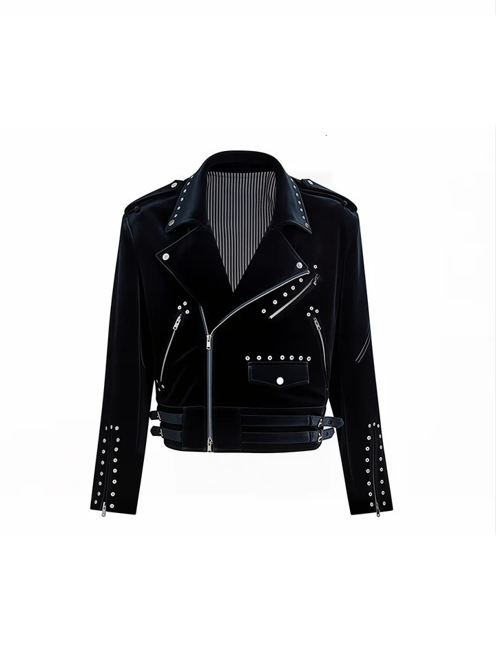 Mauroicardi Spring Autumn Cool Short Soft Velvet Moto Biker Jacket Men Zipper Elegant Chic Stylish y ner Emo Clothes 260509 - view 7