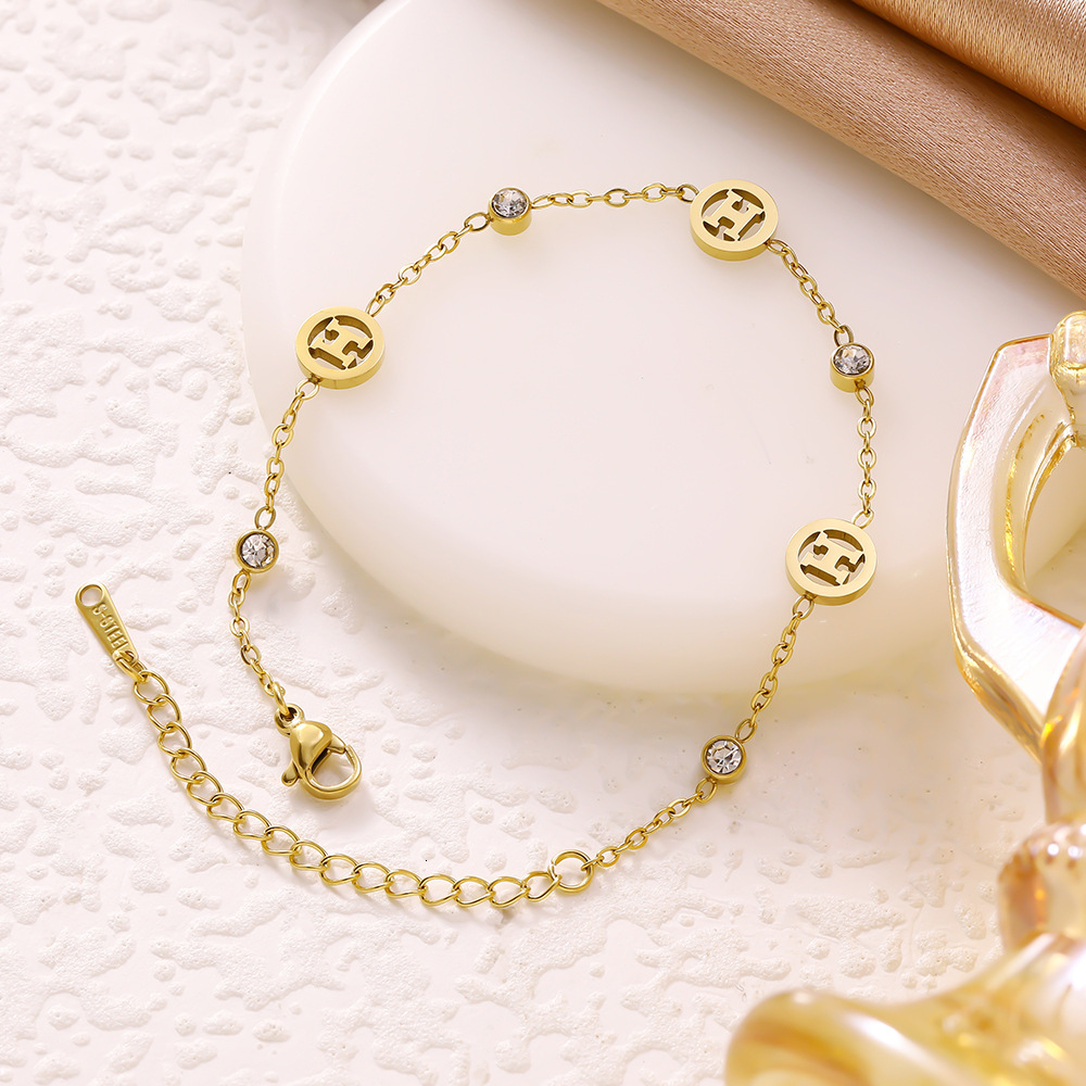 Designer Luxury Jewelry Cross-border Fashion Simple H-letter Diamond-encrusted Electroplated Bracelet Versatile And Non-fading