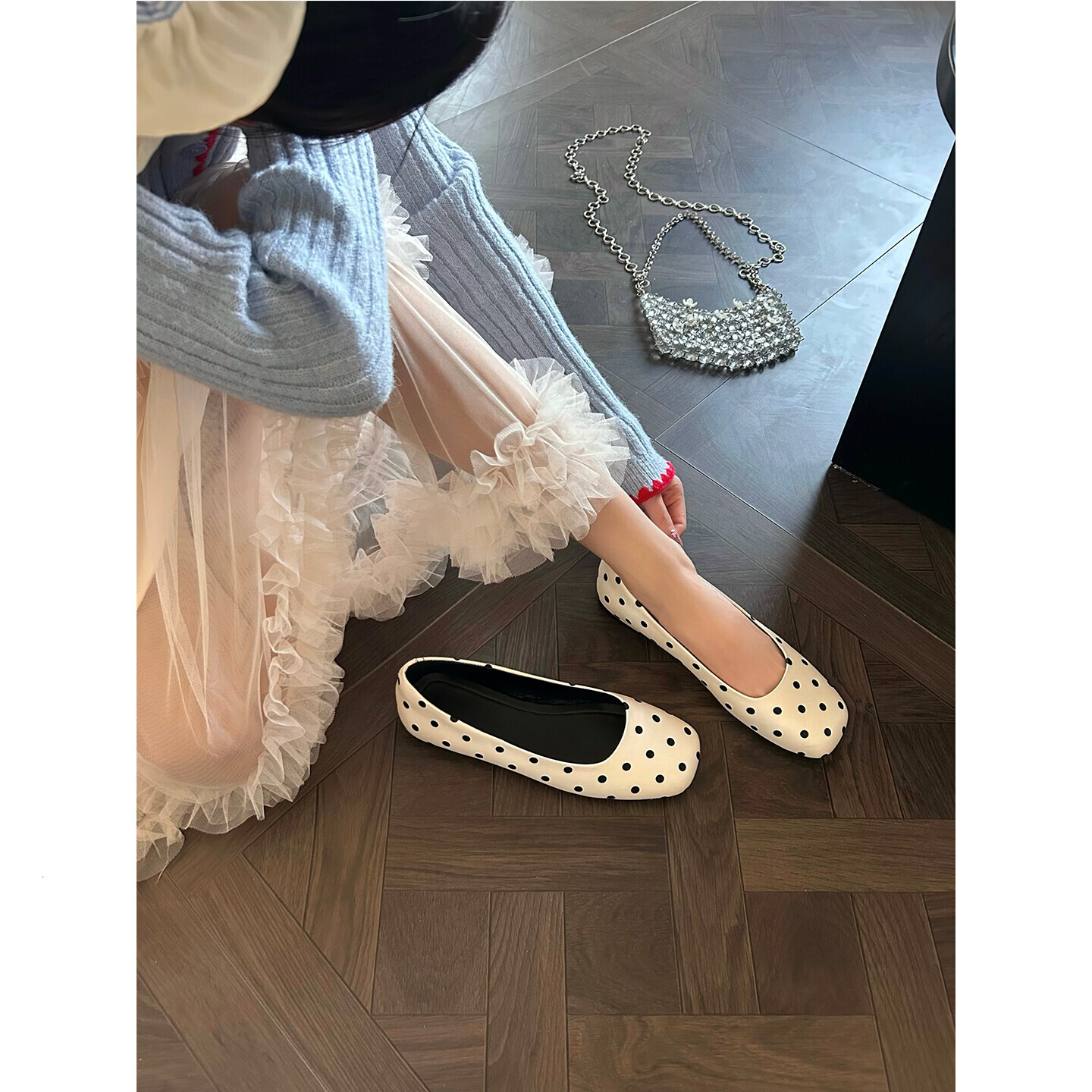 Soft leather version~polka dot single shoes, women's shallow toe, 2026 spring new item, versatile Mary Jane ballet shoes, flat shoes