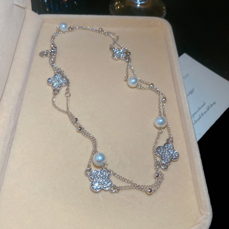 Diamond-studded floral pearl necklace, light luxury high-end feel, sweet style collarbone chain, exquisite and fashionable accessory - view 5