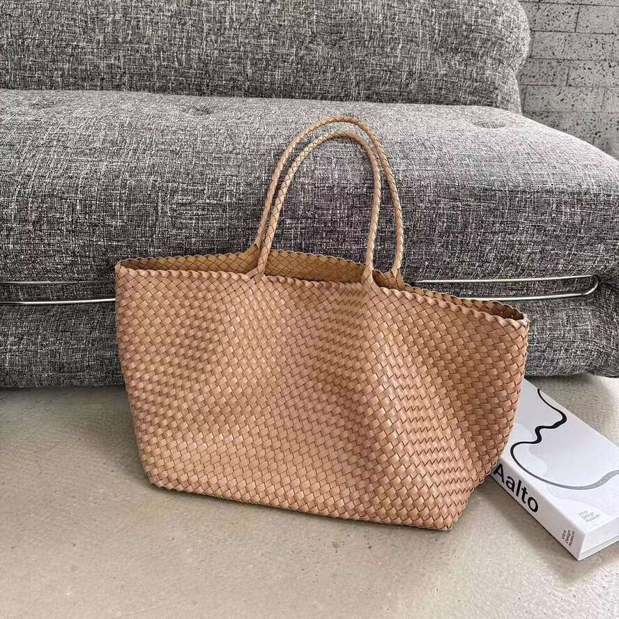 OLOEY Genuine Leather Hand-Woven Underarm Tote Bag, 2026 New Large Capacity Casual Travel Shoulder Bag Woven Basket Bag