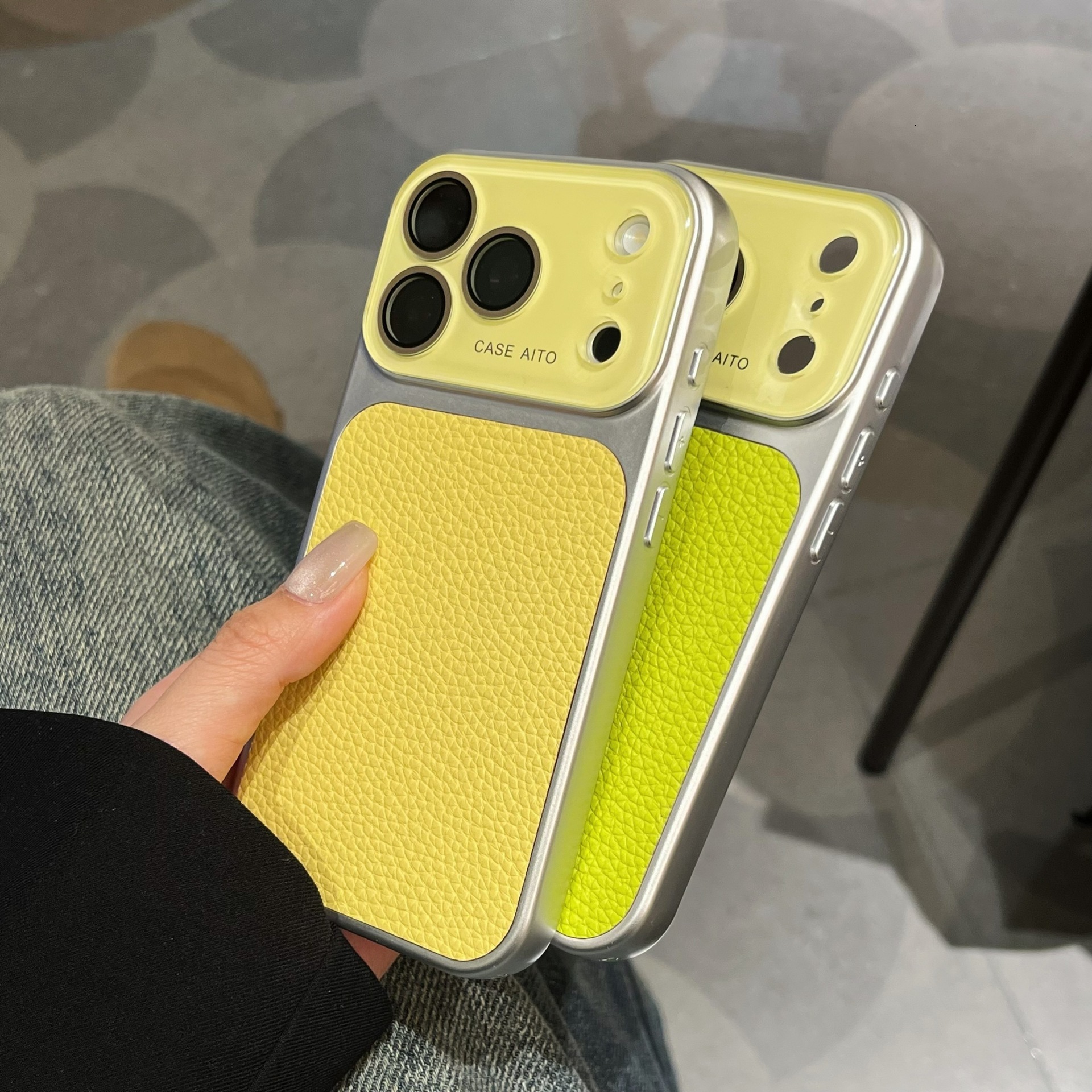 Lychee Texture Large Window Compatible with iPhone 17 Case Full Coverage Solid Color Skin Feel Apple 16 Shockproof Protective Cover