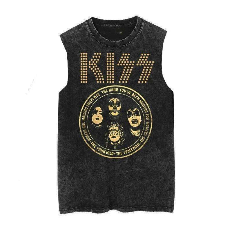 American Vintage Kiss Band Washed Old Men's Women's Summer 2026 Loose Vest Retro Fashion Trend Sleeveless T-shirt Tank Tops