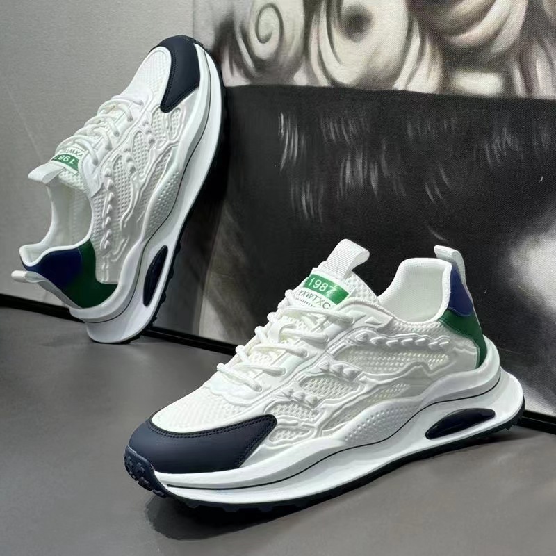 Free shipping designer shoes Men comfortable and trendy soft soled sports and leisure shoes men thick soled height plus size Flexible white