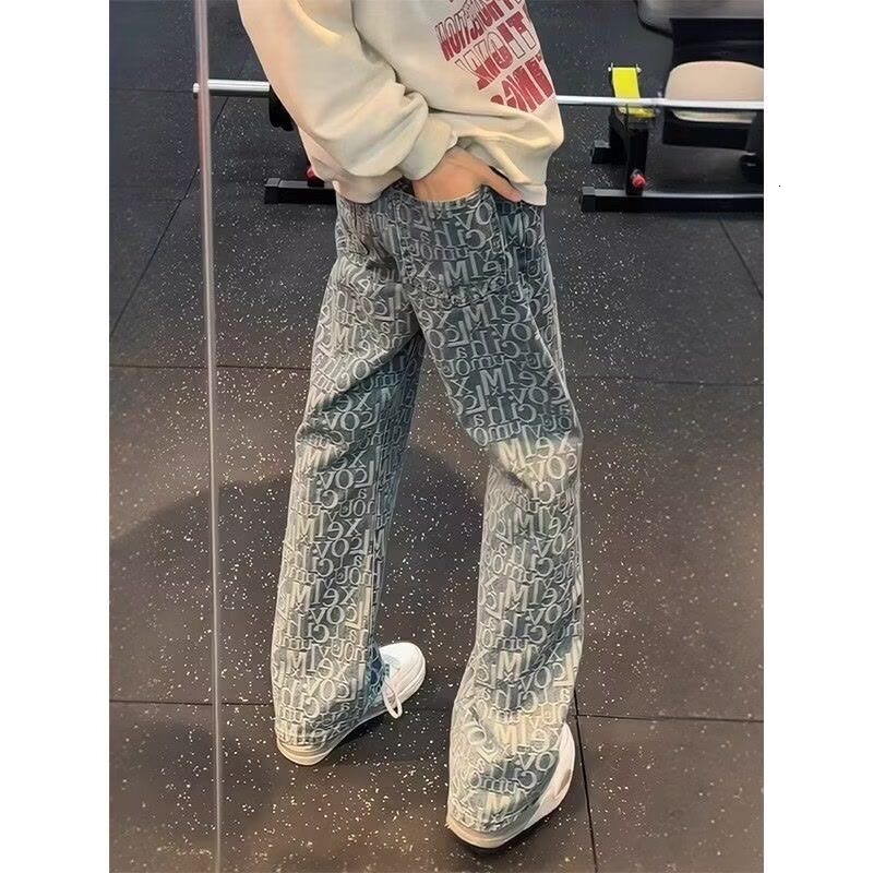 2026 new fashion outdoor sports Luxury brand jeans slim fit printed retro lightweight luxury straight leg casual versatile long trousers