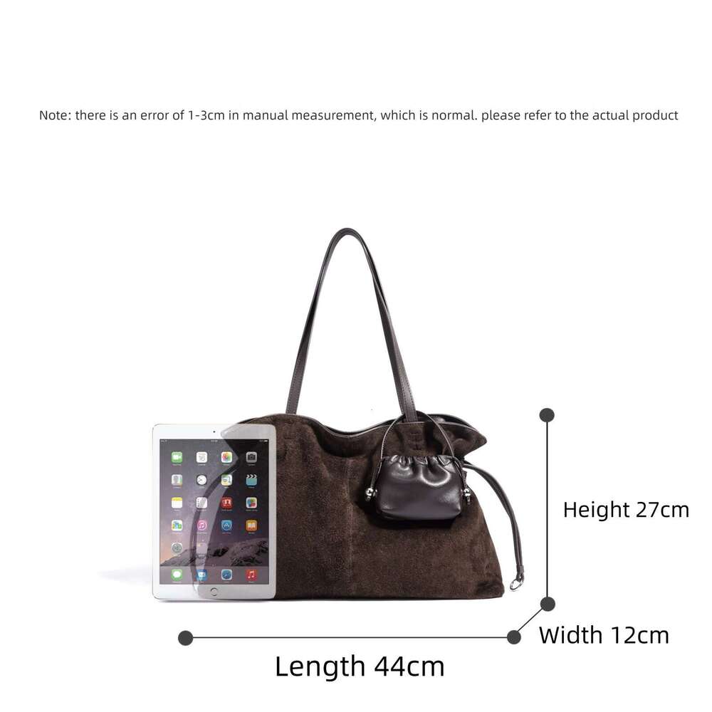 Vintage First Layer Suede Cloud Bag Wrinkled Drawstring Soft Leather Large Capacity Underarm Single Shoulder Tote Bag Casual Commute Ladies Handbag SE