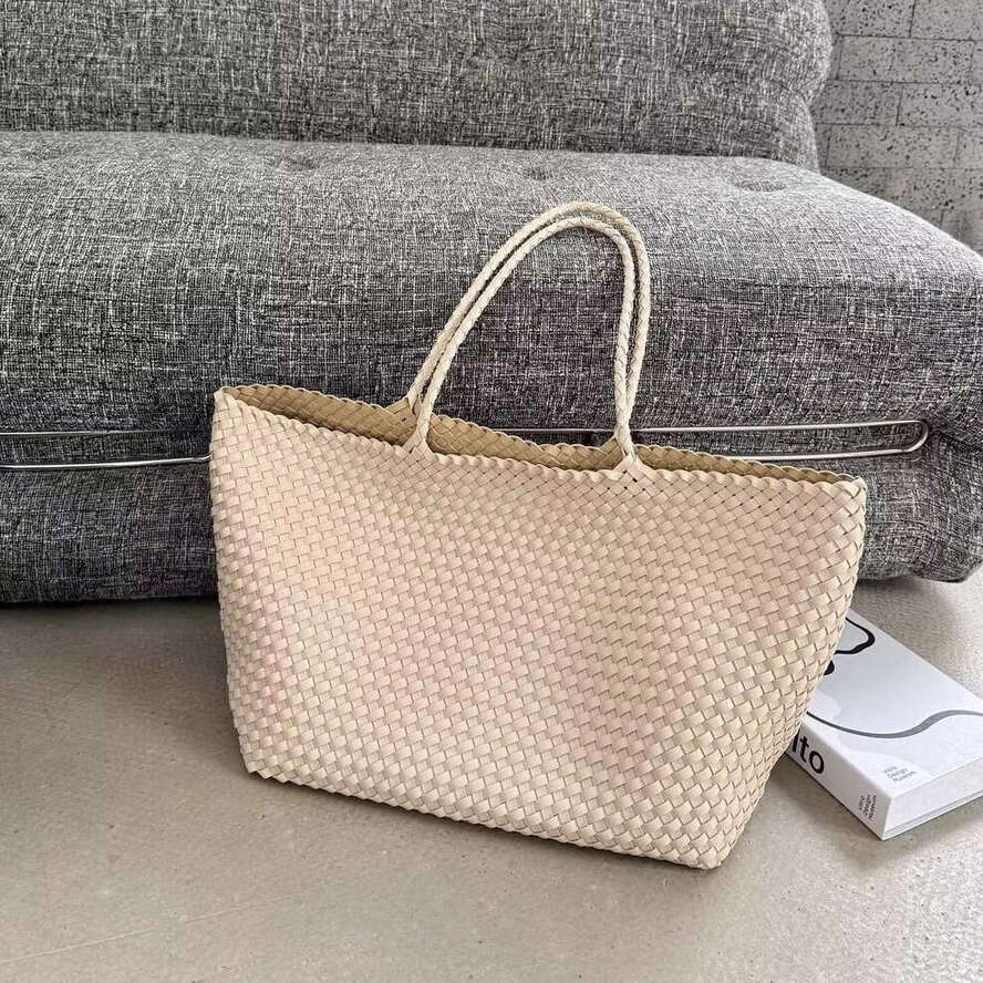 OLOEY Genuine Leather Hand-Woven Underarm Tote Bag, 2026 New Large Capacity Casual Travel Shoulder Bag Woven Basket Bag
