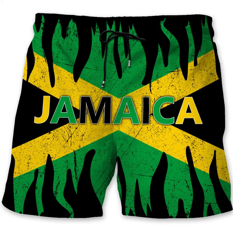 Jamaica 3D Printed Beach Shorts For Men Jamaican Flag Pattern Surf Board Summer Vacation Swim Trunks Quick Dry Ice 260507