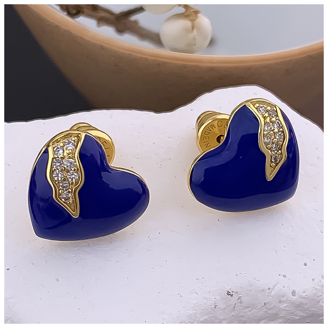 Designer Earrings Designer Earrings Women 18K Gold Plated Earring Blue Heart Pave Stud Earrings Luxury Jewlery Designer Women Elegant Free Shipping Bu