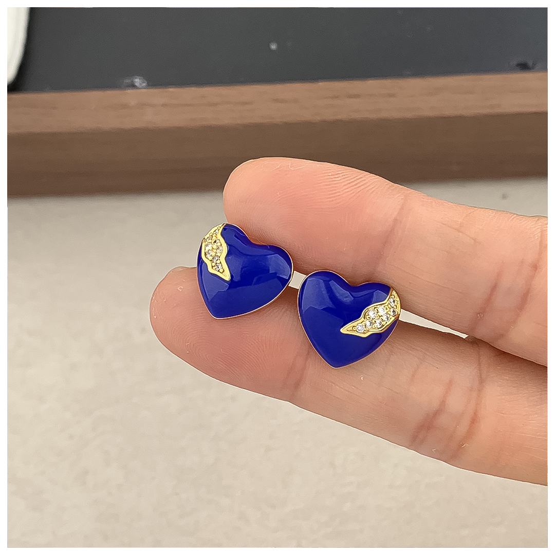 Designer Earrings Designer Earrings Women 18K Gold Plated Earring Blue Heart Pave Stud Earrings Luxury Jewlery Designer Women Elegant Free Shipping Bu