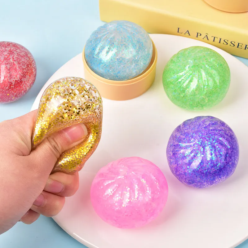 Colored Glitter Squishy Dumpling Slow Rebound Stress Relieving Balls Small Bun Squishy Toy Decompression Toy Wholesale