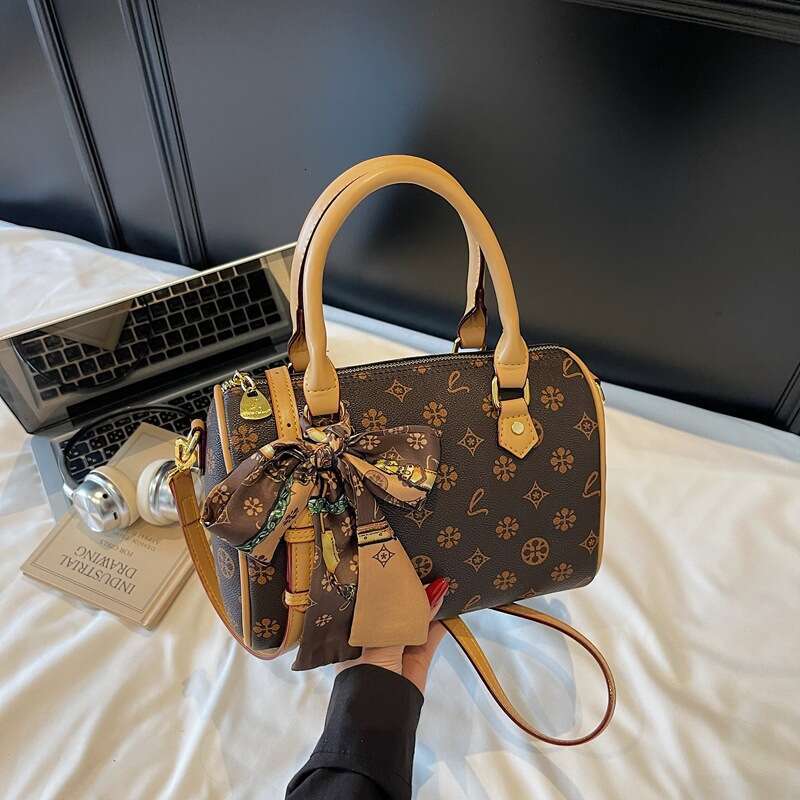 Women's Vintage Large Capacity Monogram New Boston Pillow Single Shoulder Crossbody Bag