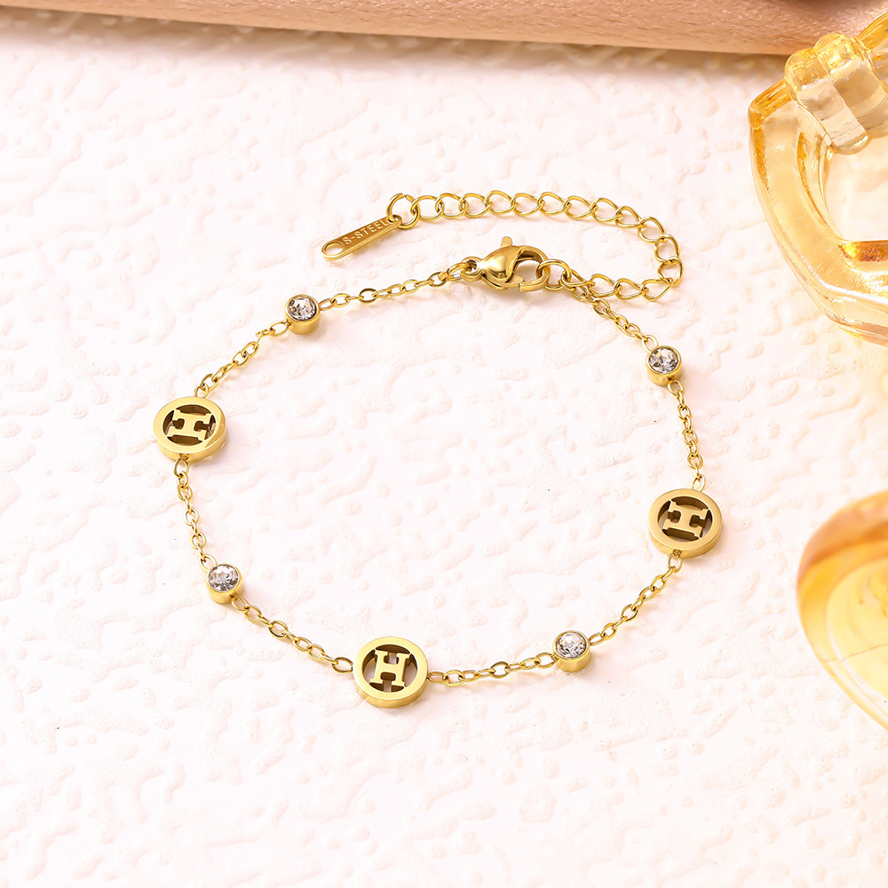 Designer Luxury Jewelry Cross-border Fashion Simple H-letter Diamond-encrusted Electroplated Bracelet Versatile And Non-fading