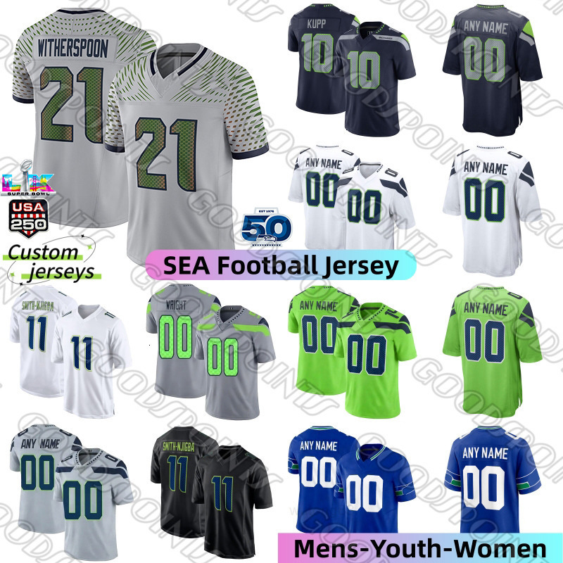 Seattles SeahawksS Jersey SeahawksJersey Sam Darnold Jaxon Smith-Njigba Cooper Kupp 50th jersey Witherspoon Sherman Emmanwori Alexander Zabel Football