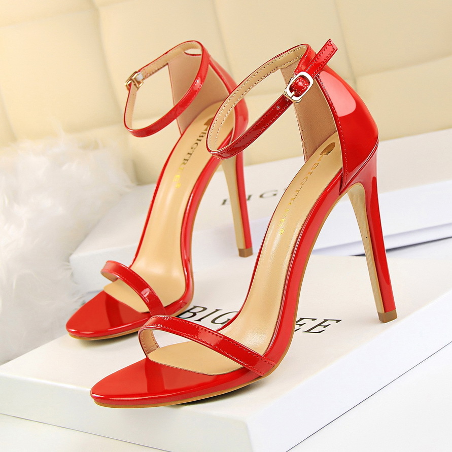 Womens Patent Leather Ankle Strap Fashion Gifts Heeled Sandals Open Toe Stiletto - view 5