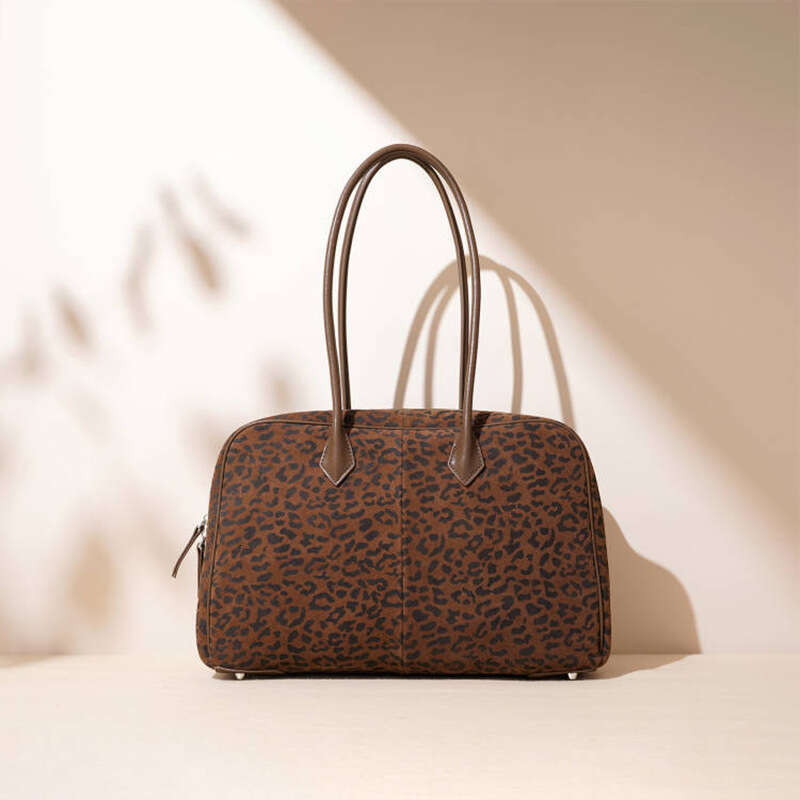 Leopard Print American Niche Handbag Matte Suede Bowling Bag Large Capacity Fashion Underarm Shoulder Bag Casual Commute Travel Daily Women Handbag SE