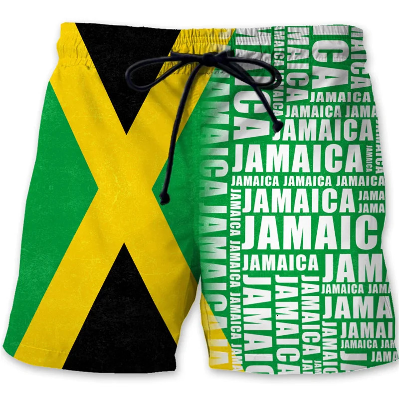 Jamaica 3D Printed Beach Shorts For Men Jamaican Flag Pattern Surf Board Summer Vacation Swim Trunks Quick Dry Ice 260507