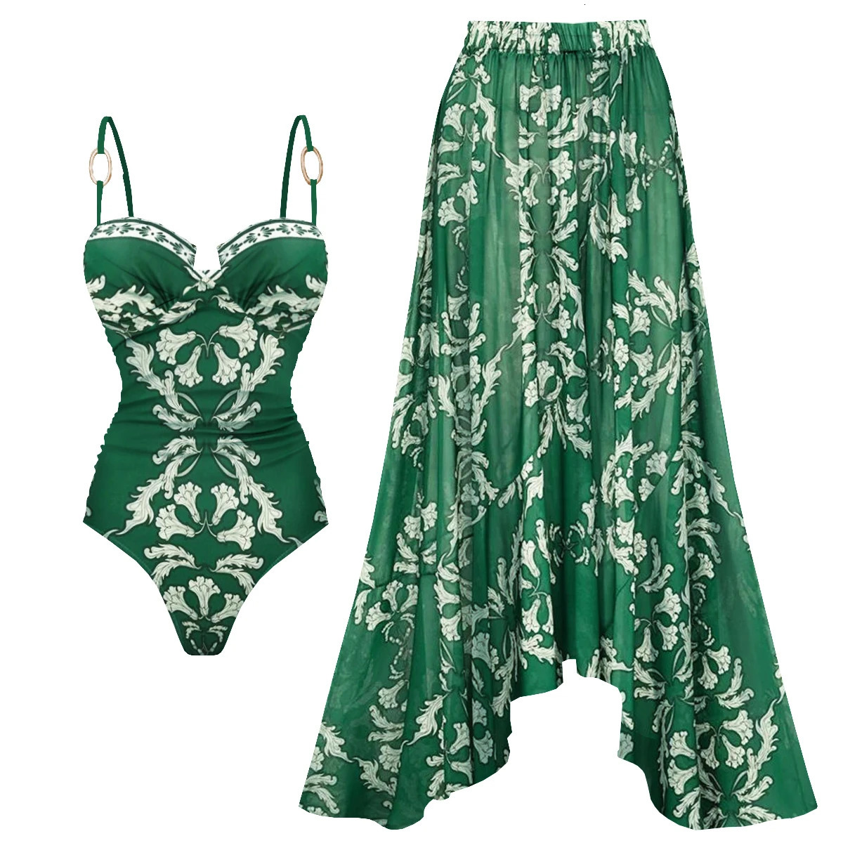 2Pcs Push Up Swimsuit Long Skirt Sexy Women Bikini Cut Out Swimwear High Waisted Biquini Female Bathing Suit Slimming Beachwear 260512 - view 3