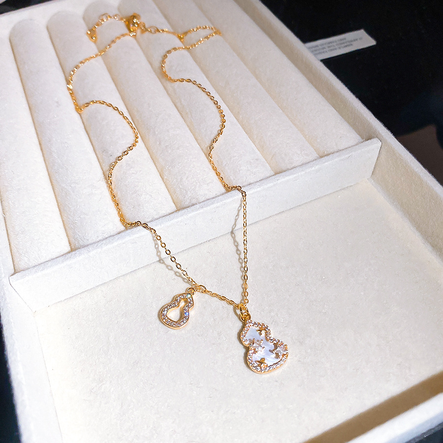 18K real gold plated zircon gourd pendant necklace, vintage exquisite fashion clavicle chain, light luxury high-end neck chain - view 7