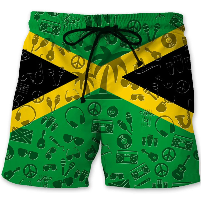 Jamaica 3D Printed Beach Shorts For Men Jamaican Flag Pattern Surf Board Summer Vacation Swim Trunks Quick Dry Ice 260507