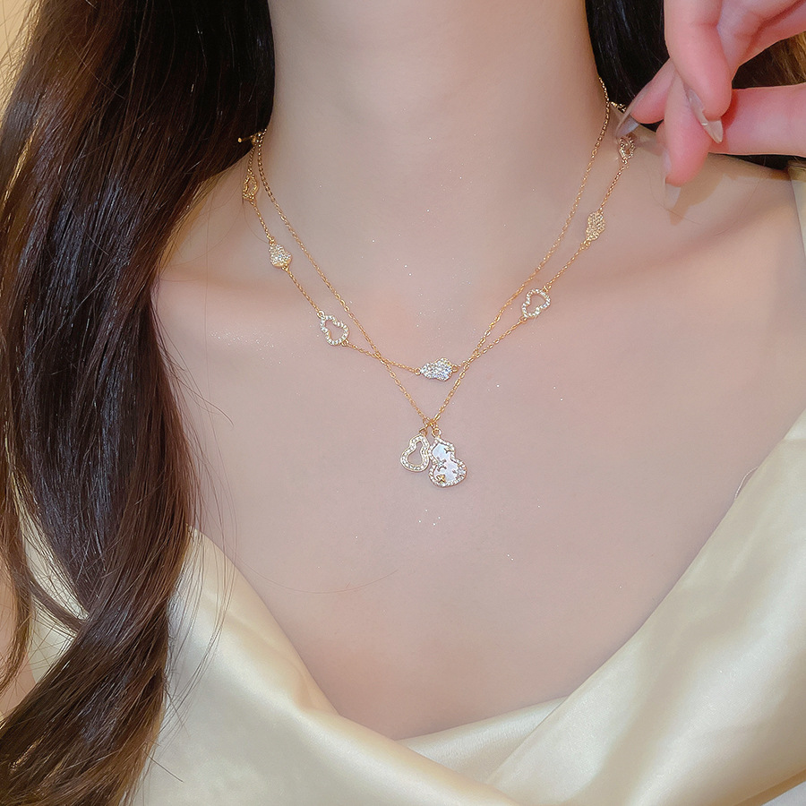 18K real gold plated zircon gourd pendant necklace, vintage exquisite fashion clavicle chain, light luxury high-end neck chain - view 5