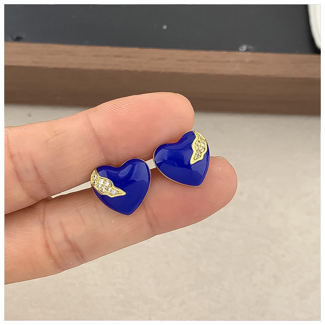 Designer Earrings Designer Earrings Women 18K Gold Plated Earring Blue Heart Pave Stud Earrings Luxury Jewlery Designer Women Elegant Free Shipping Bu