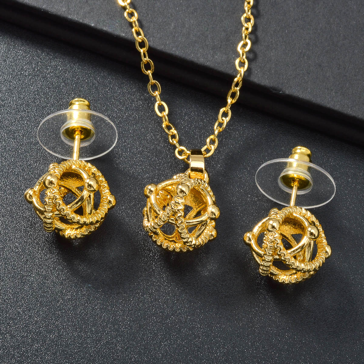 Gold Plated Hollow Star Round Drop Earrings Pendant Necklace Jewelry Set For Men and Wome Fine Quality Unisex Ins Copper Ear Accessories Pendientes Bi