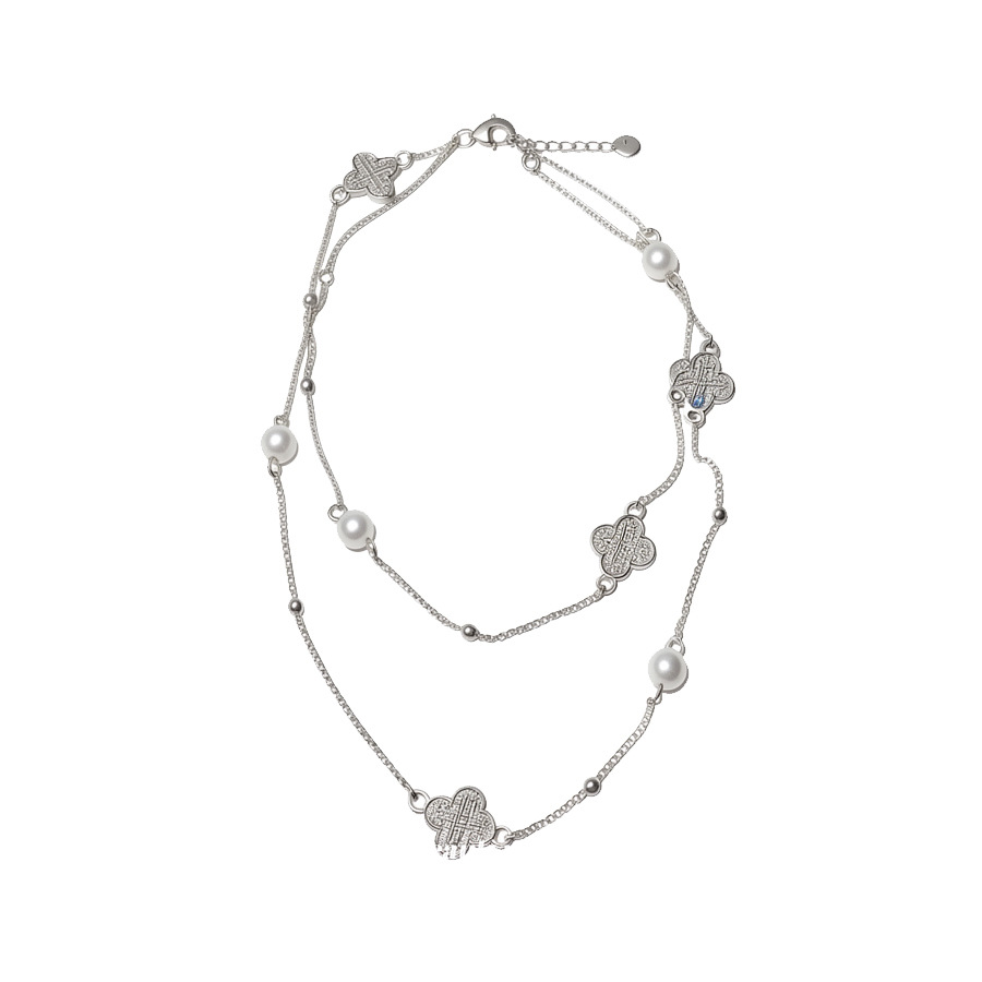 Diamond-studded floral pearl necklace, light luxury high-end feel, sweet style collarbone chain, exquisite and fashionable accessory - view 9
