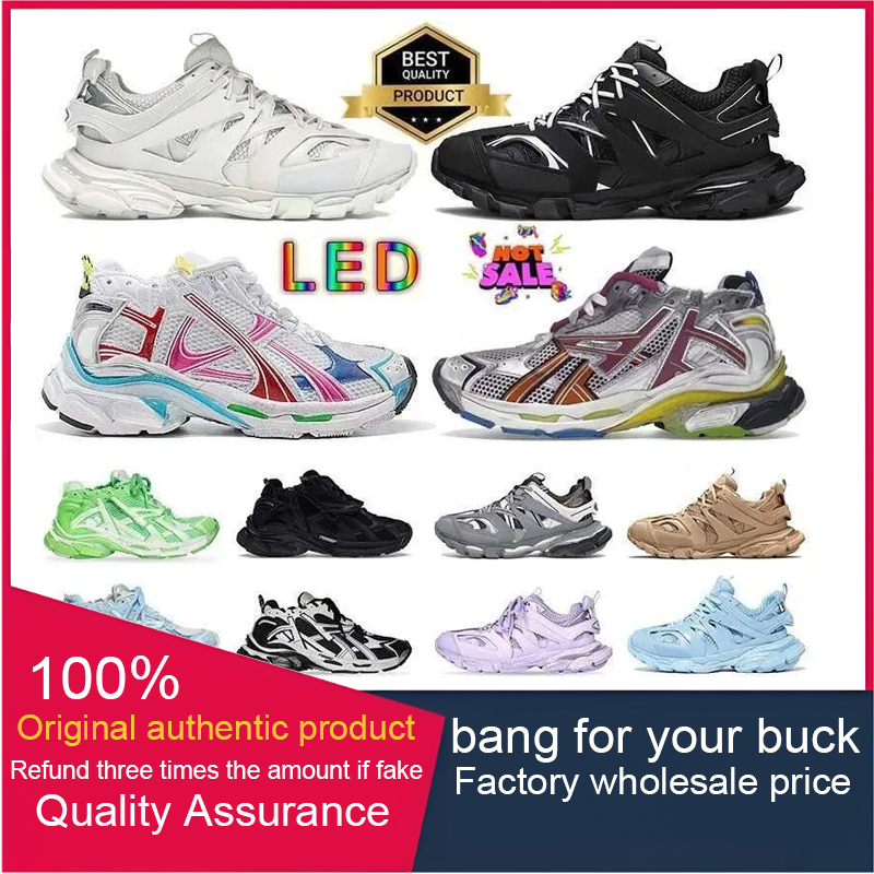 9Adesigner brand Quality Track LED Casual Light 3 3.0 Shoes 7.5 7.0 Runner Men Women Grey Blue Gomma Leather Beige Black Pink Nylon Printed Platform for Trainers Sneakers
