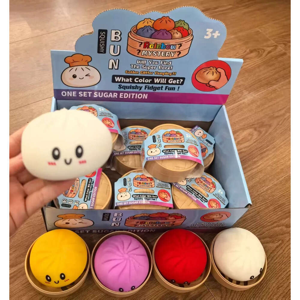 Colorful Dumpling Squishes NeeDoh Stress Balls Fidget Sensory Toys Simulation Food Squishies Bun with Steamer Squeeze Dough Ball Gifts