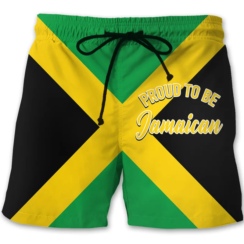 Jamaica 3D Printed Beach Shorts For Men Jamaican Flag Pattern Surf Board Summer Vacation Swim Trunks Quick Dry Ice 260507
