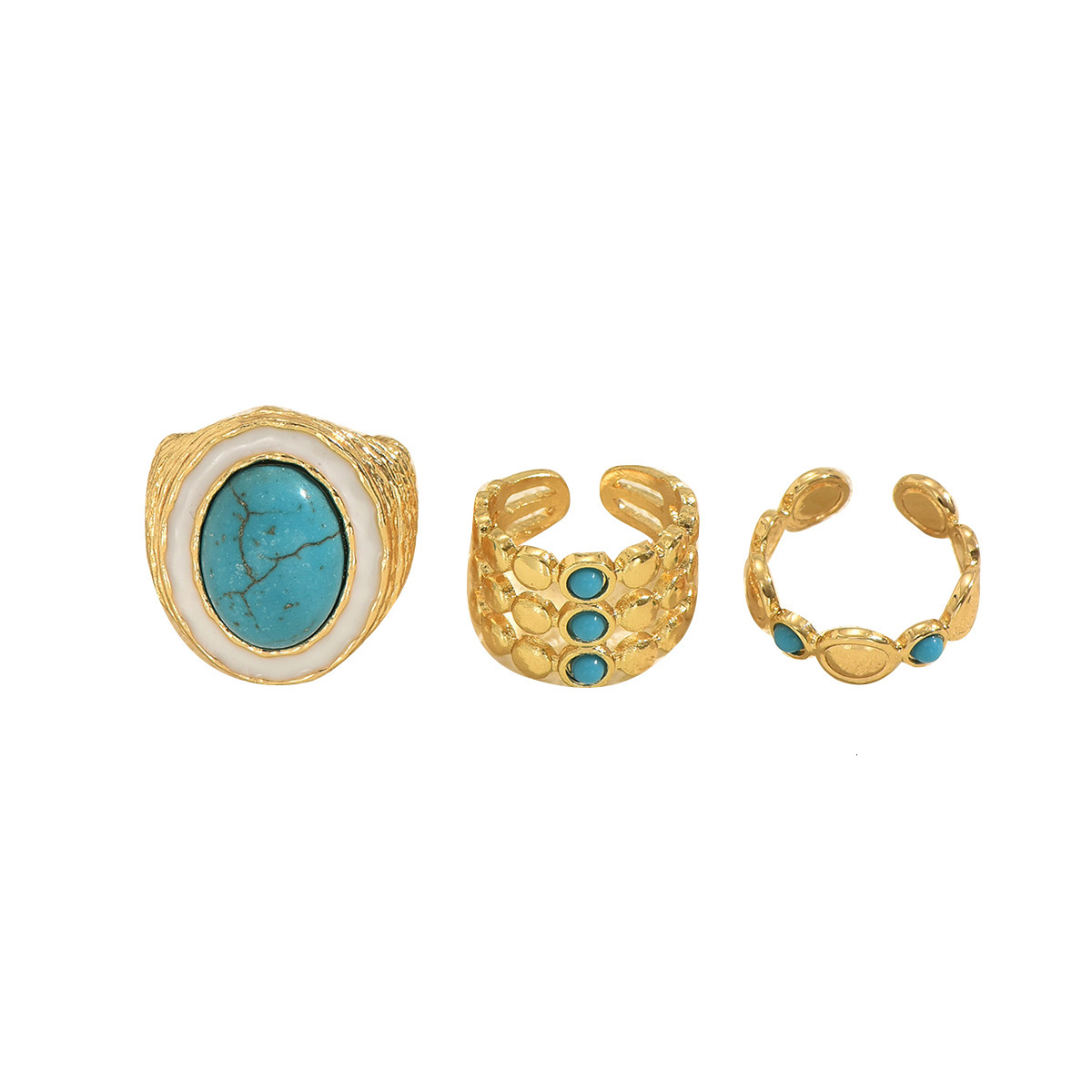 Designer Jewelry European and American retro style women s ring with geometric inlay of turquoise multi layered design open ring versatile hand access