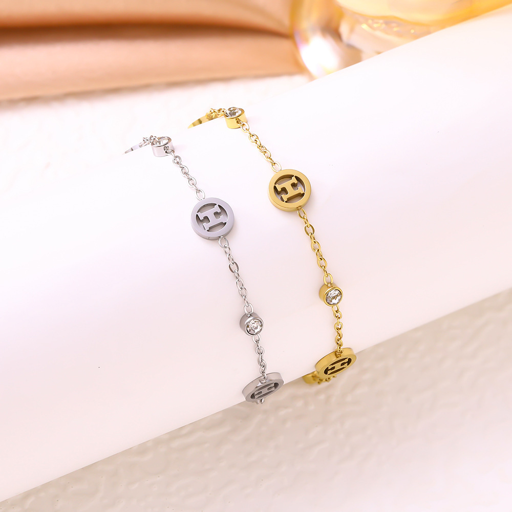 Designer Luxury Jewelry Cross-border Fashion Simple H-letter Diamond-encrusted Electroplated Bracelet Versatile And Non-fading