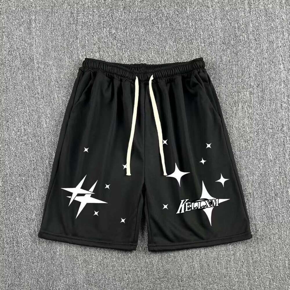 Luxury Brand Designer Clothes Summer American Basketball Sports Trendy Brand Shorts, Solid Color With Star Print, Drawstring, Loose And Breathable Men