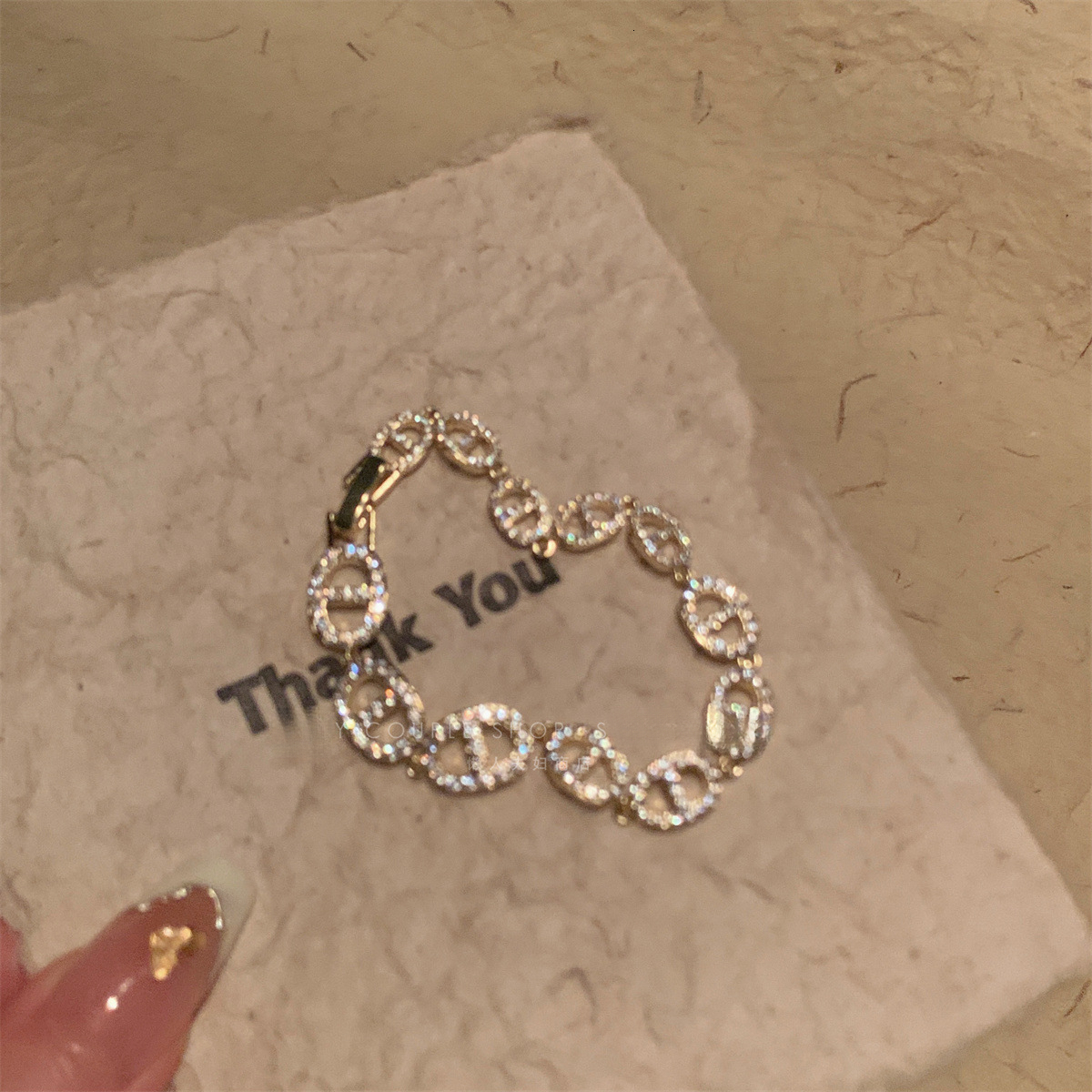Designer Jewelry Electroplated Zircon Letter Bracelet Light Simple Bracelet Fashionable Versatile Wo Diamond Studded Fashion Jewelry