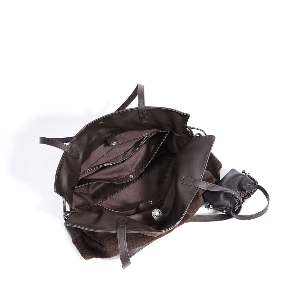 Vintage First Layer Suede Cloud Bag Wrinkled Drawstring Soft Leather Large Capacity Underarm Single Shoulder Tote Bag Casual Commute Ladies Handbag SE