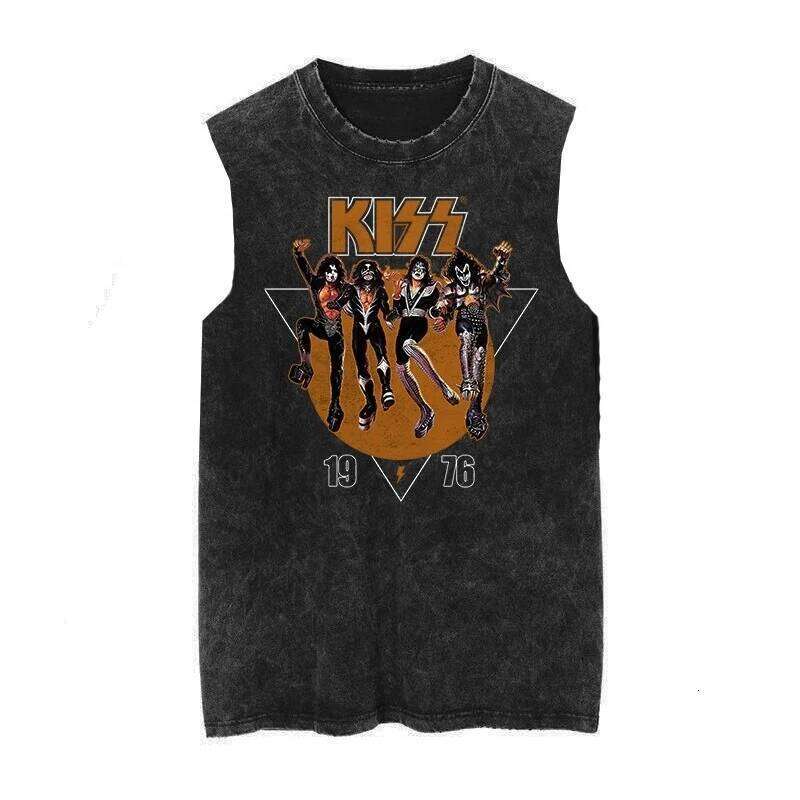 American Vintage Kiss Band Washed Old Men's Women's Summer 2026 Loose Vest Retro Fashion Trend Sleeveless T-shirt Tank Tops