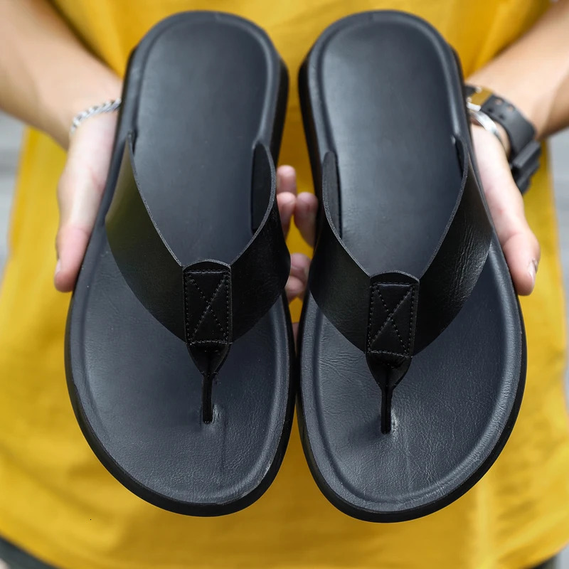 Size 38-47 Italian Leather Flip-flops For Men Casual Cool Beach Summer Shoes el Slippers Man Light Flats Luxe Mens Shoes 260625 - view 3
