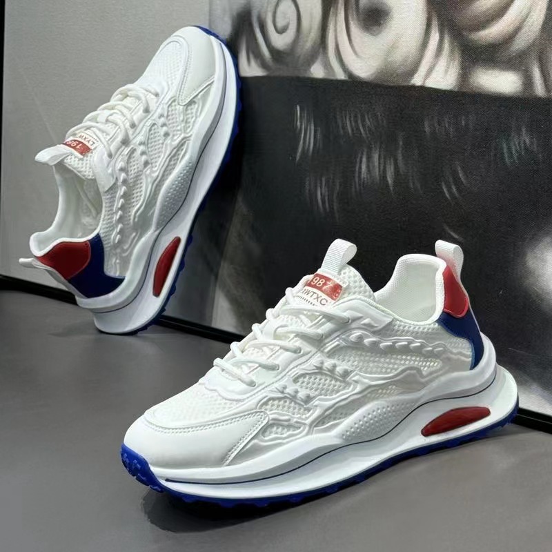 Free shipping designer shoes Men comfortable and trendy soft soled sports and leisure shoes men thick soled height plus size Flexible white