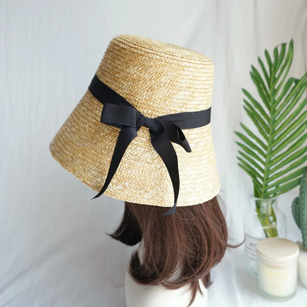 Handmade Summer Hats for Women Ladies Sun Hat ribbon Bowknot Beige Straw Adjuatble Beach Wide Brim y260512 - view 5