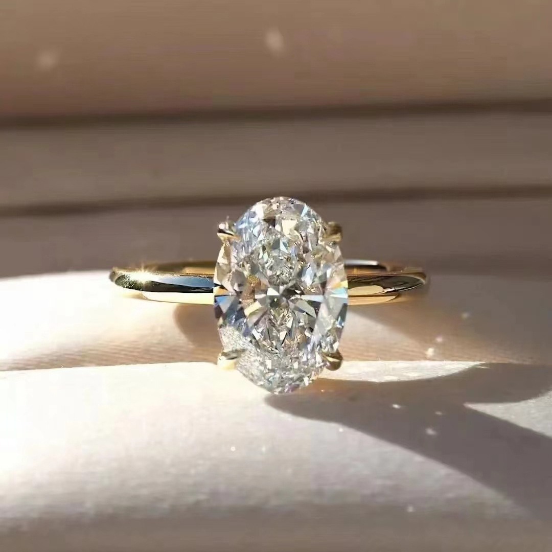 Jewelry Rings 925 Sterling Silver 2CT Zircon Gorgeous Shiny Oval Stone Ring Engagement Wedding Luxury High Quality Fine Gift for Women Size 5-10 Visio