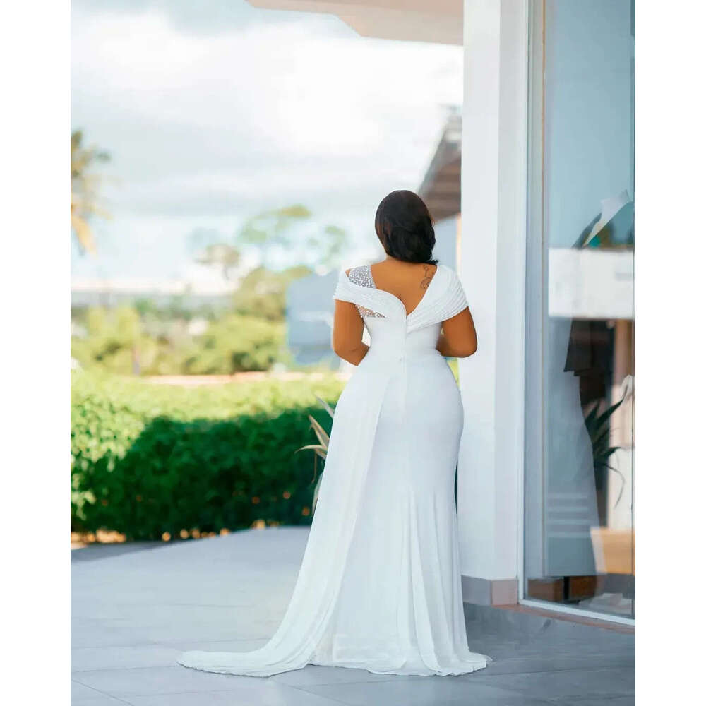 2026 Plus Size Mother Of The Bride Chiffon Side Split Crystals Beaded Sequined Dress For Arabic Black Women Wedding Guest Outfit AMM123 - view 4