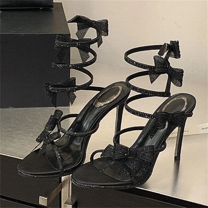 Aneikeh Sexy CRYSTAL Bow High Heels Sandals Woman Wedding Shoes Summer Ankle Strap Thin High Heels Open Toed Party Shoes 260508 - view 6